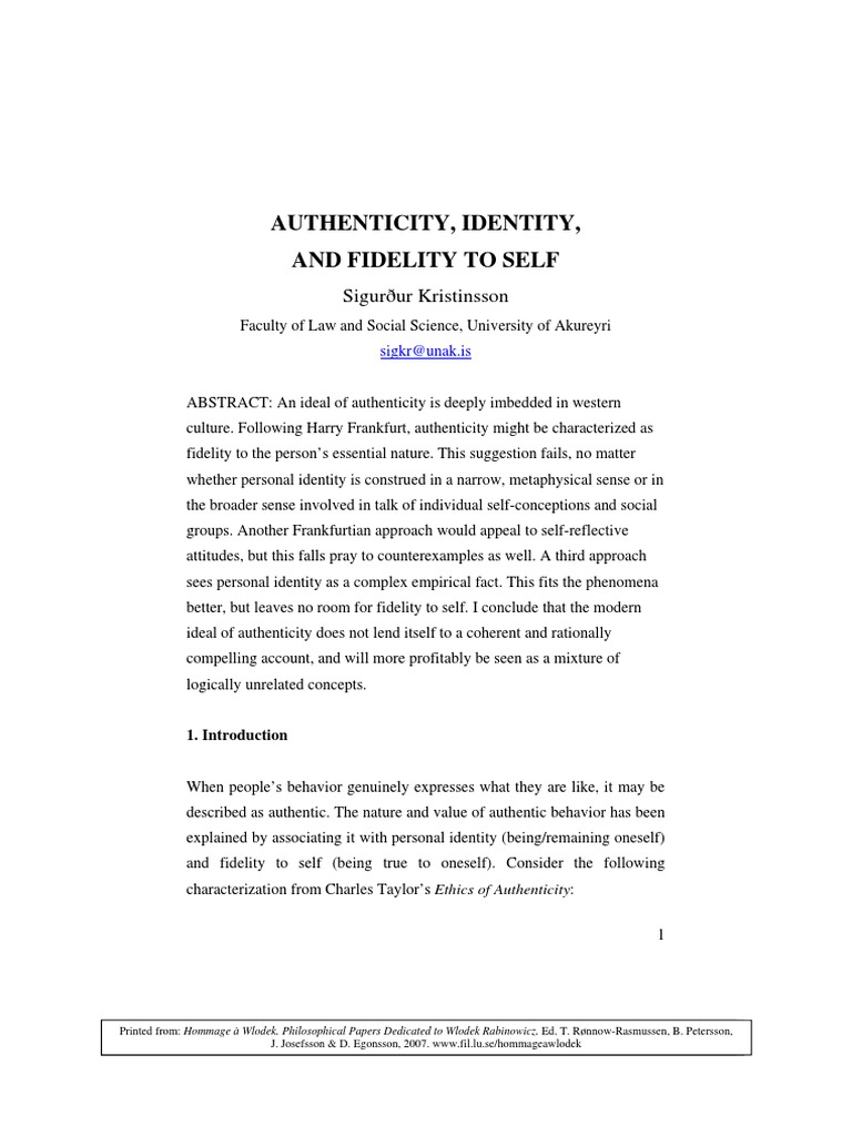 Authenticity and Identity in Philosophy | PDF | Identity (Social ...