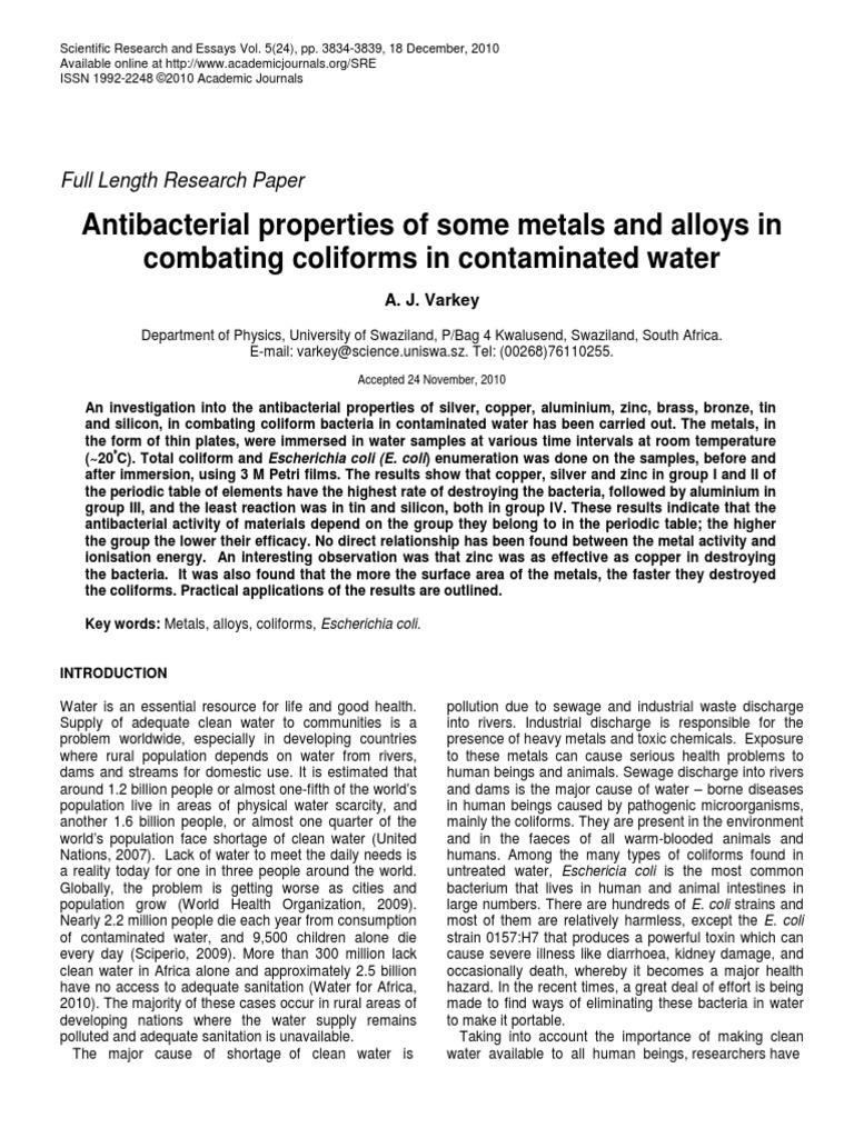 Antibacterial properties of some metals and alloys in combating