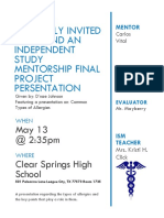 You Are Cordially Invited To Attend An Independent Study Mentorship Final Prject Persentation