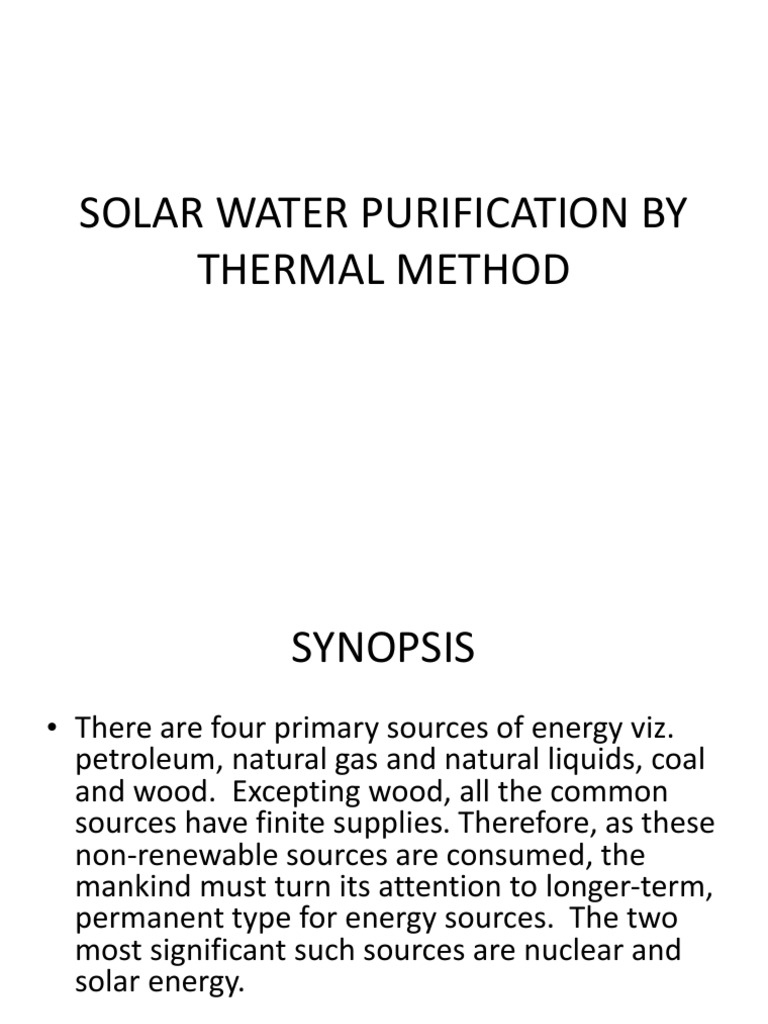 Solar Water Purification by Thermal Method (Chem) PDF Solar Energy