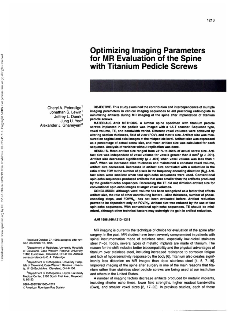 Optimizing Imaging Parameters For MR Evaluation of The Spine | PDF ...