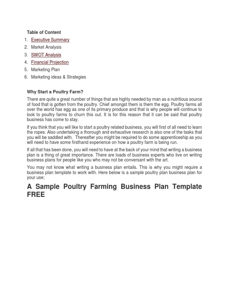 how to write business plan for poultry