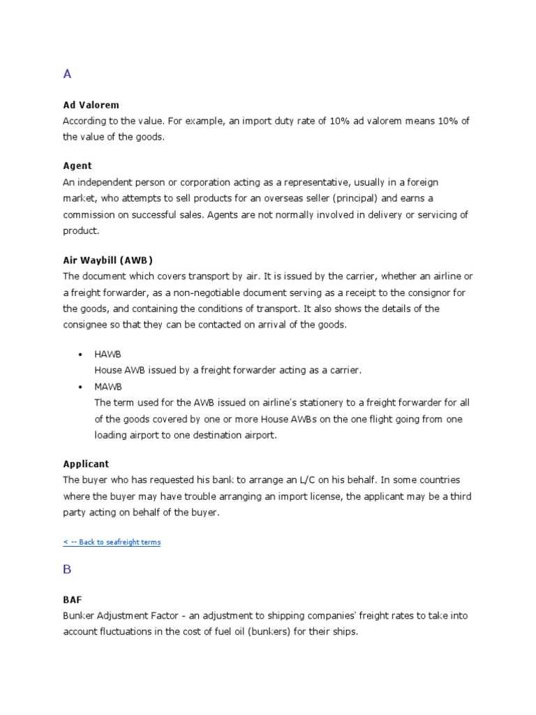 Glossary of Ocean Freight | PDF | Letter Of Credit | Cargo