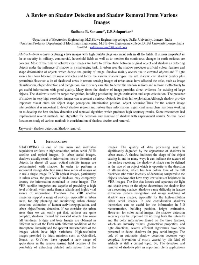 Shadow Detection and Removal Techniques | PDF | Shadow | Image Segmentation