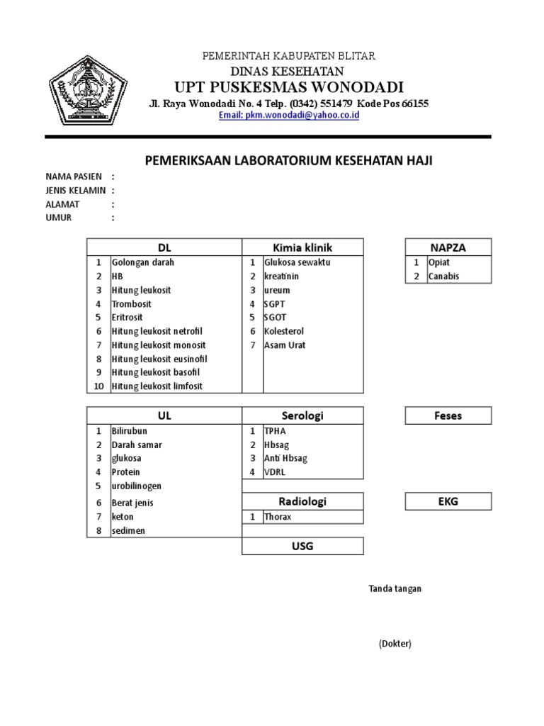 Pemeriksaan Lab Kesehatan Haji Blitar | PDF | Science & Mathematics