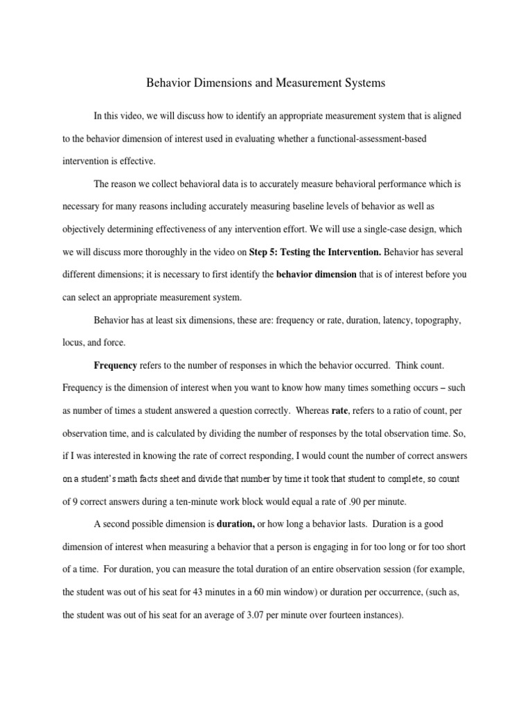 Behavior Dimensions and Measurement Systems PDF Frequency Time