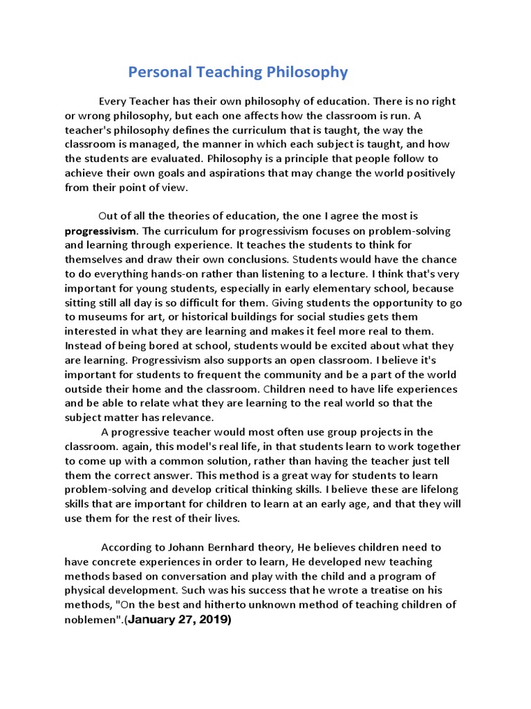 my personal philosophy of teaching and learning education essay pdf