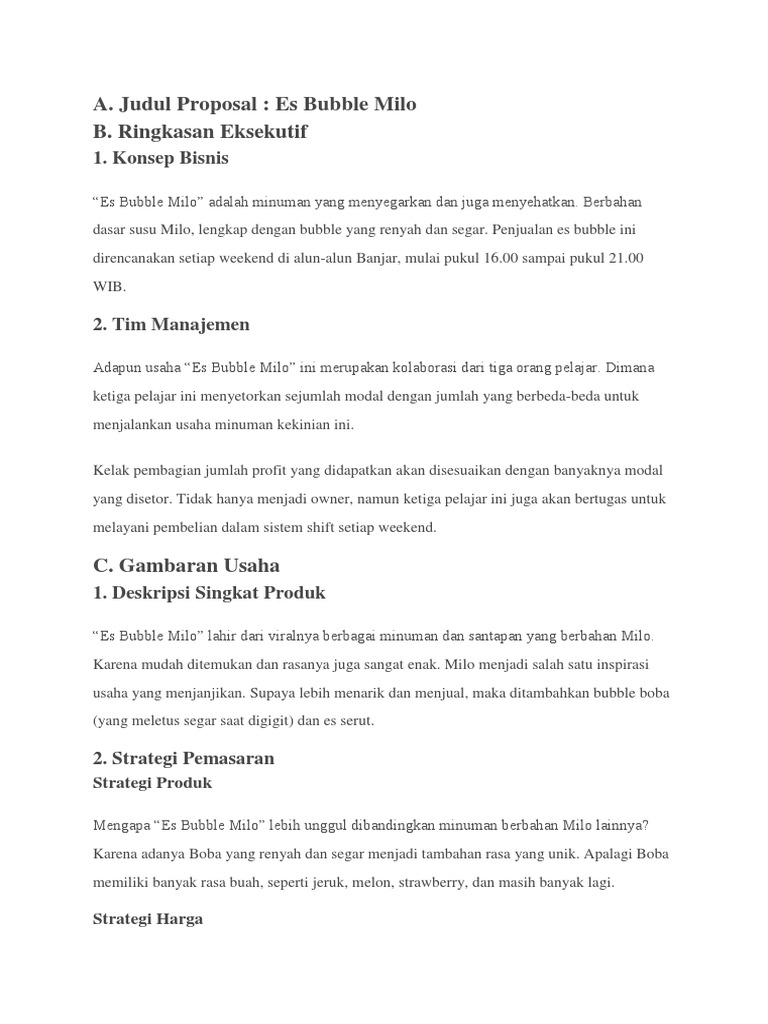 Proposal Usaha Milo