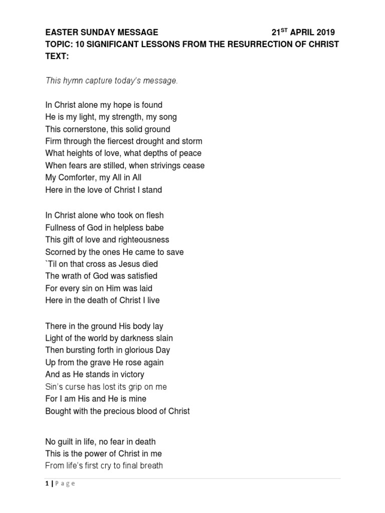 Easter Sunday Message21st April 2019 | PDF | Resurrection Of Jesus | Jesus