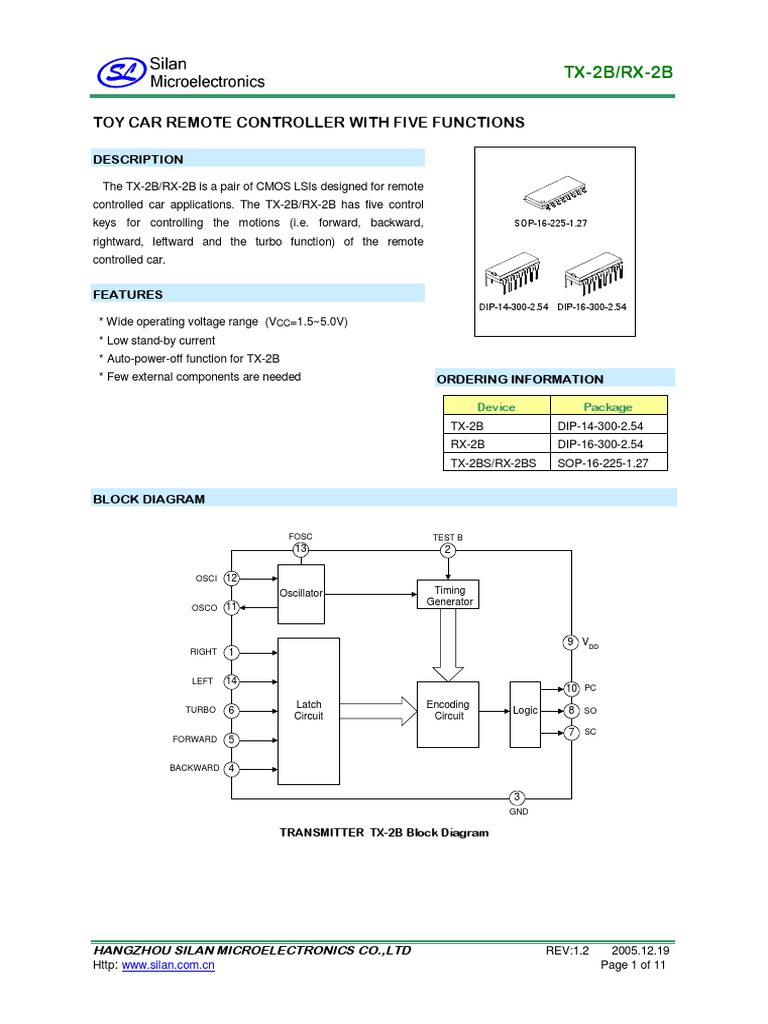 Five Function Remote Controlled Toy Car Transmitter and Receiver Pair ...