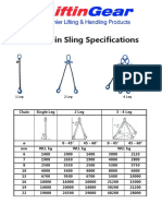 G100 Chain Sling Specifications: 1 Leg 2 Leg 4 Leg