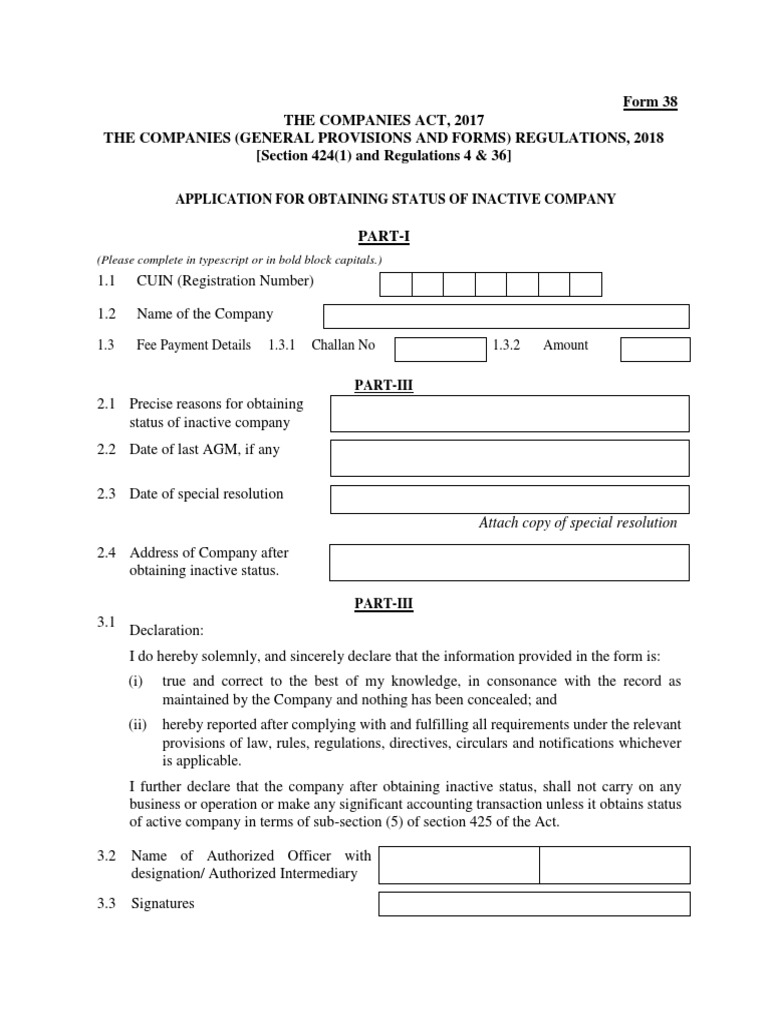 Application for Inactive Company Status | PDF