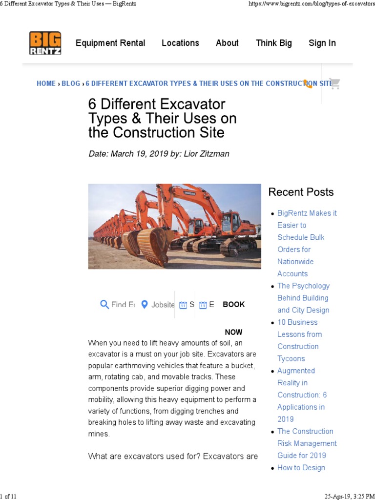 6 Different Excavator Types & Their Uses - BigRentz | PDF | Manufactured  Goods | Construction Equipment