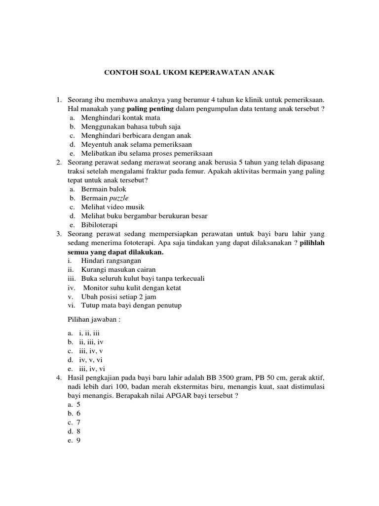 Contoh Soal Ukom Keperawatan Anak
