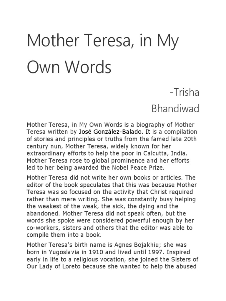 essay writing in mother teresa