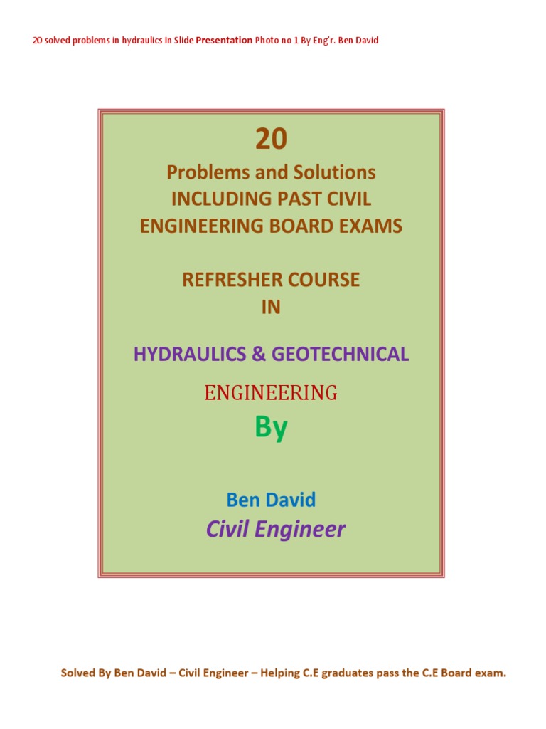 20 Solved Problems In Hydraulics By Eng R Ben David Pdf Engineer