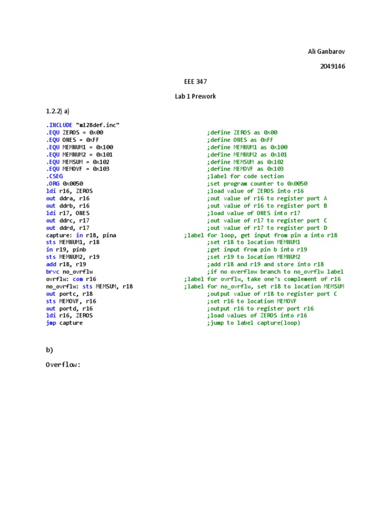 EEE 347 Lab 1 Prework: Assembly Code | PDF | Random Access Memory ...