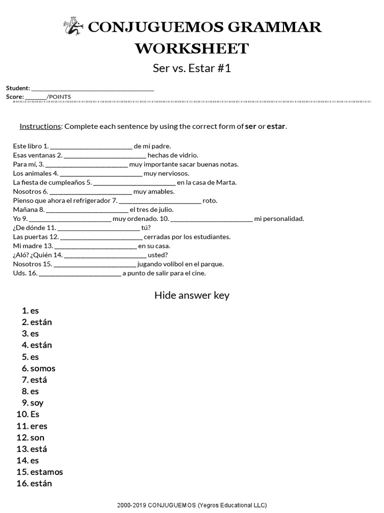 Ser Vs Estar Worksheet - pdfshare Intended For Ser Vs Estar Worksheet
