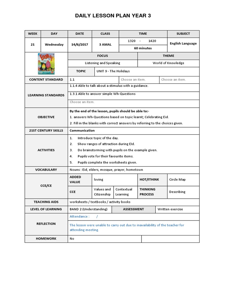 Year 3 English Lesson Plan: Eid Celebrations | PDF | Lesson Plan | Change