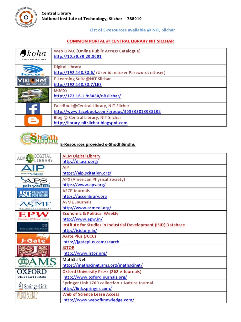 NIT Silchar Library E-Resources Guide | PDF | Elsevier | Libraries