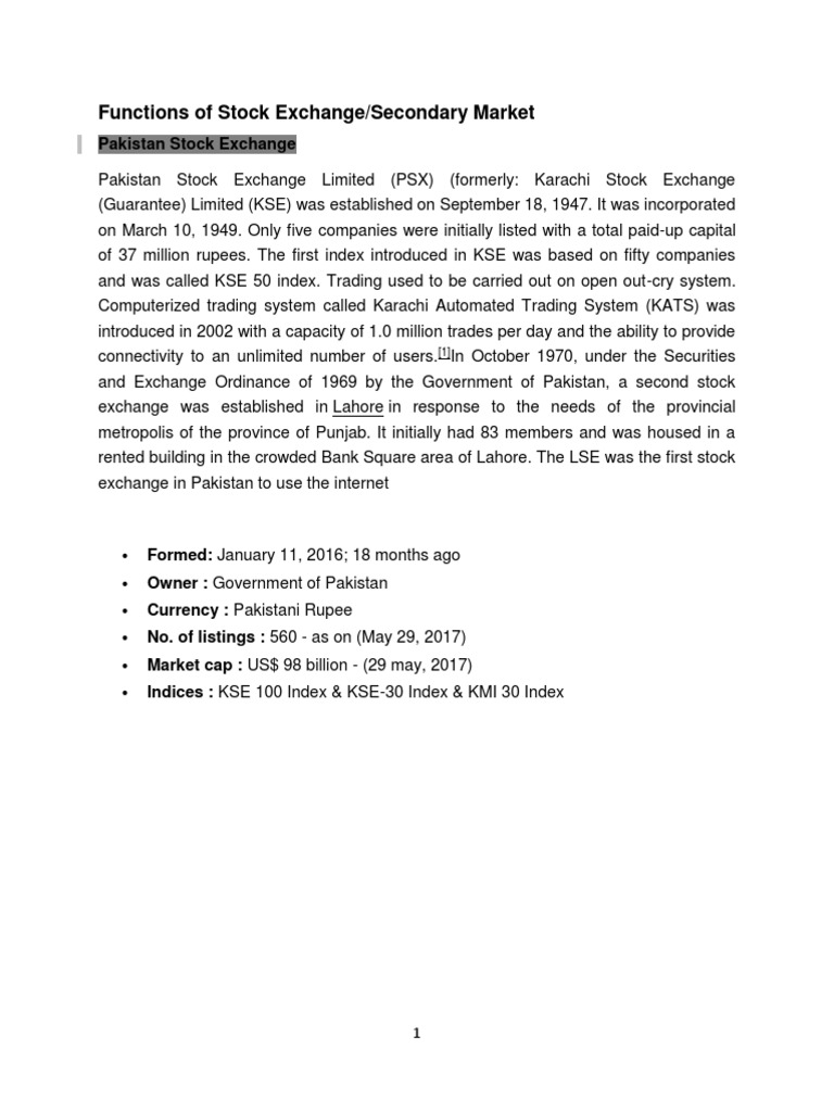 Functions of Stock Exchange | PDF | Stocks | Securities (Finance)