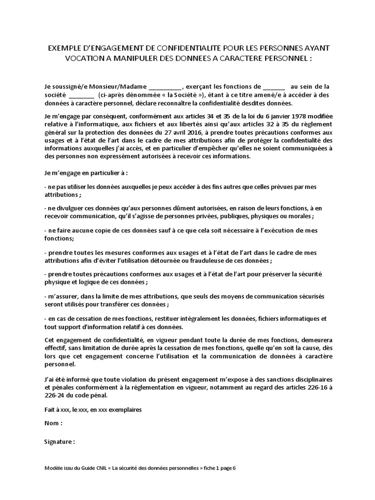 Engagement de Confidentialité RGPD | PDF | Données personnelles ...