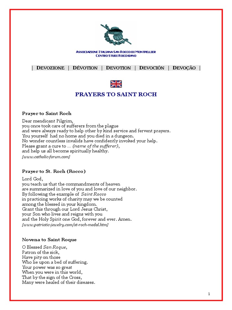 5 Prayers To Saint Roch PDF Grace In Christianity Religious Rituals