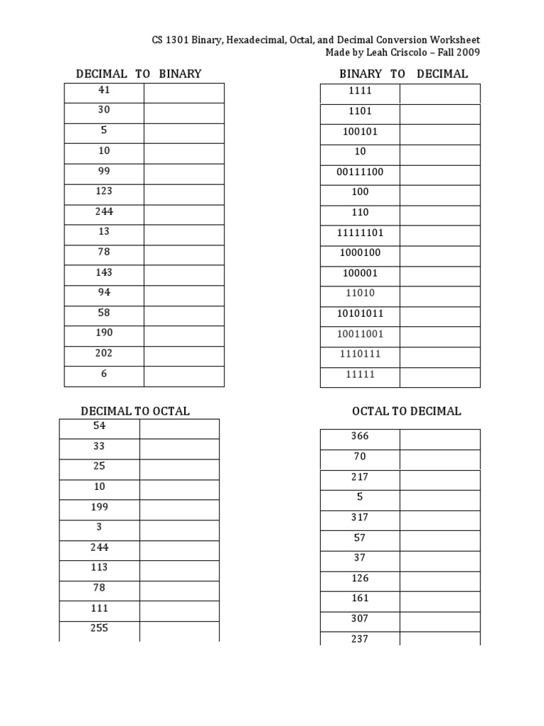 Conversionworksheet PDF | PDF | Number Theory | Theoretical Computer ...