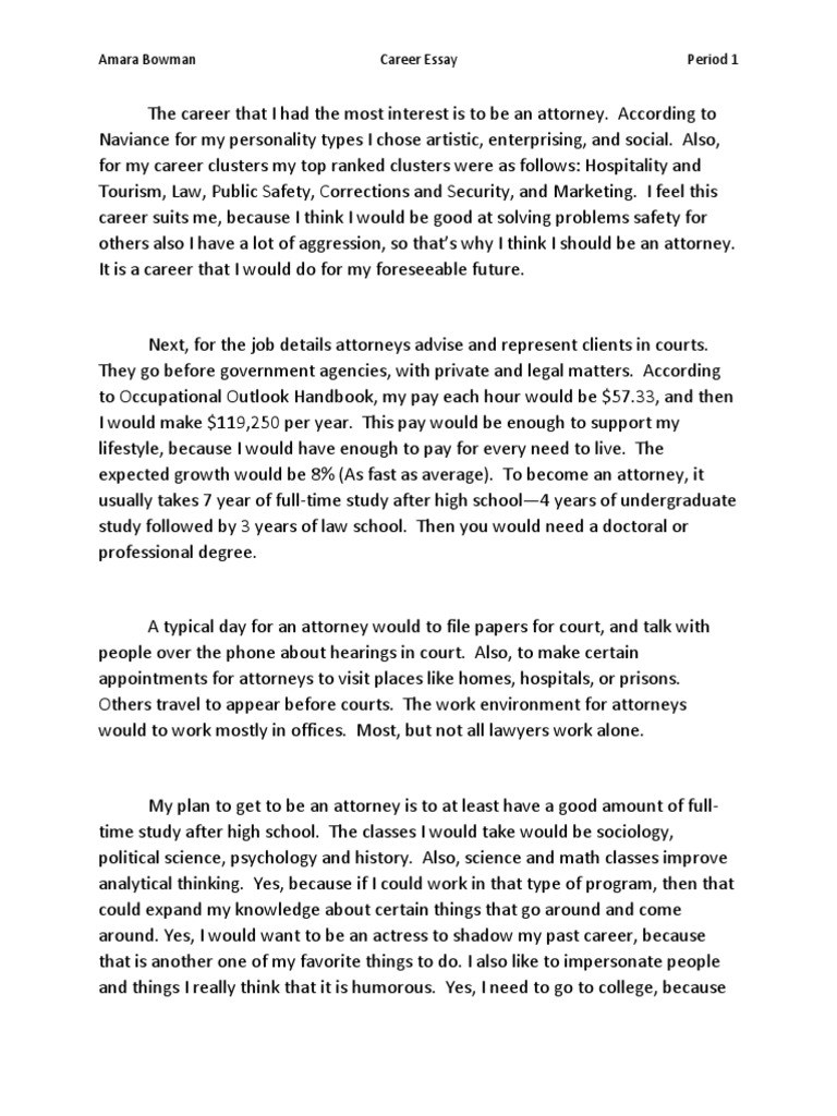 Amara Bowman Career Essay Period 1 PDF Lawyer Government