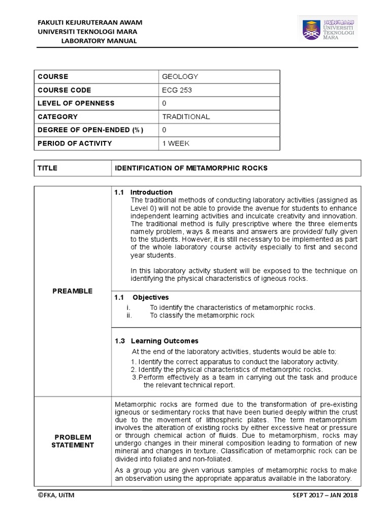 Lab 4 - Identification of Metamorphic Rocks (Level 0) | PDF | Rock ...