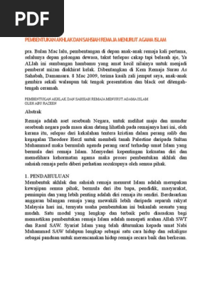 Pembentukan Akhlak Dan Sahsiah Remaja Menurut Agama Islam Pdf