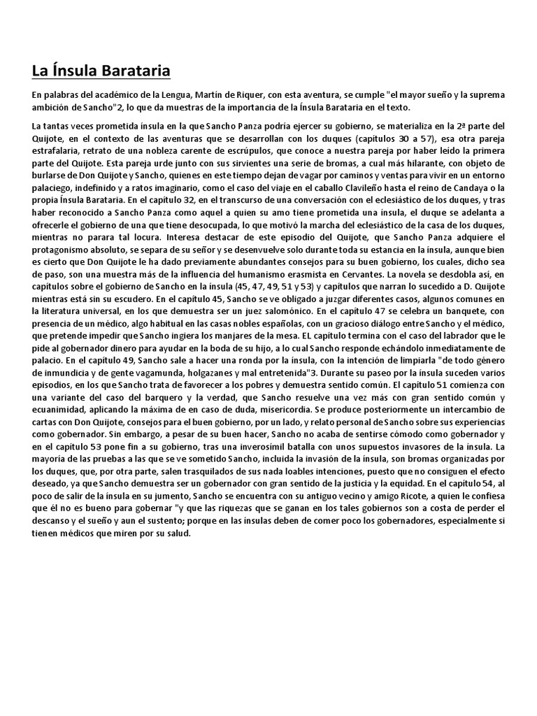 Barataria PDF Don Quijote