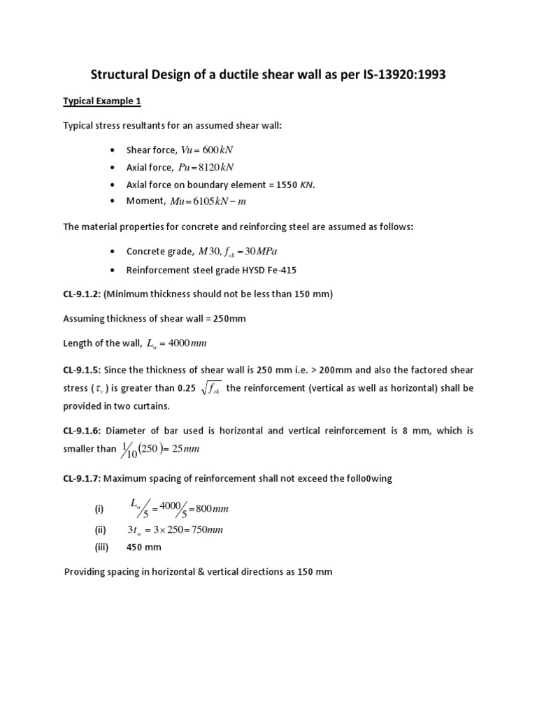 Structural Design of A Ductile Shear Wall As Per IS139201993 PDF