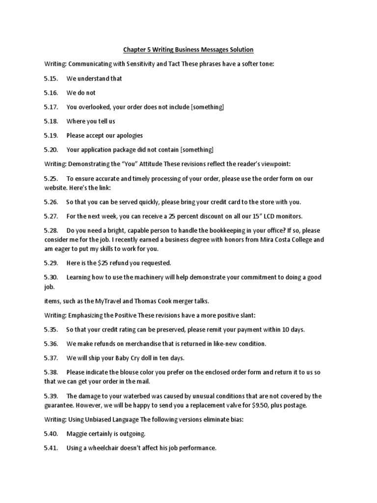 Chapter 5 Writing Business Messages Solution | PDF | Business