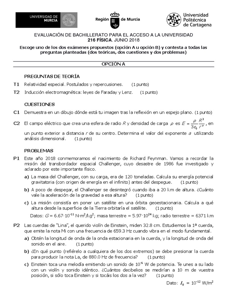 Valor de la nota B en física 2018 | PDF | Sonido | Masa