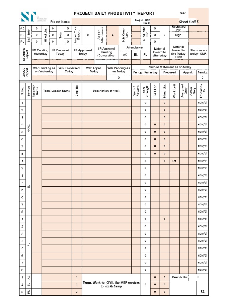 Daily Productivity Report for MEP Project | PDF | Nature