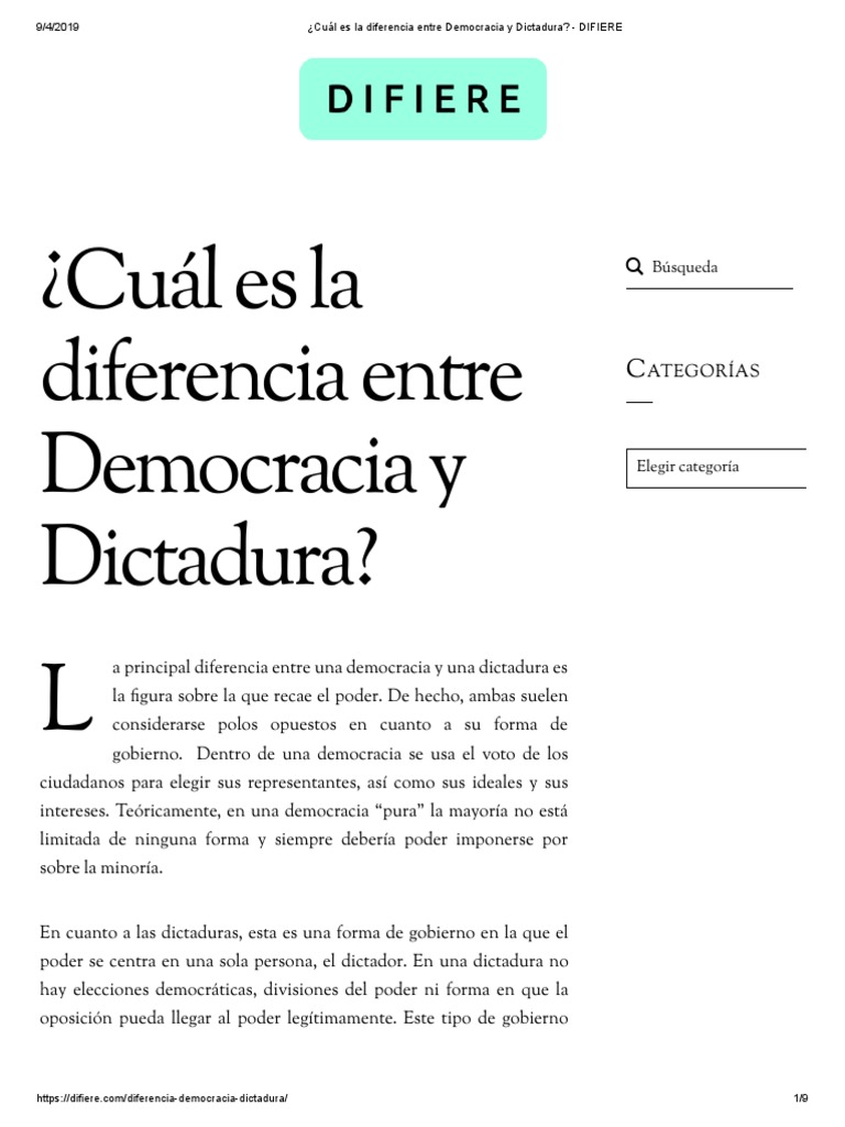 ¿Cuál Es La Diferencia Entre Democracia y Dictadura
