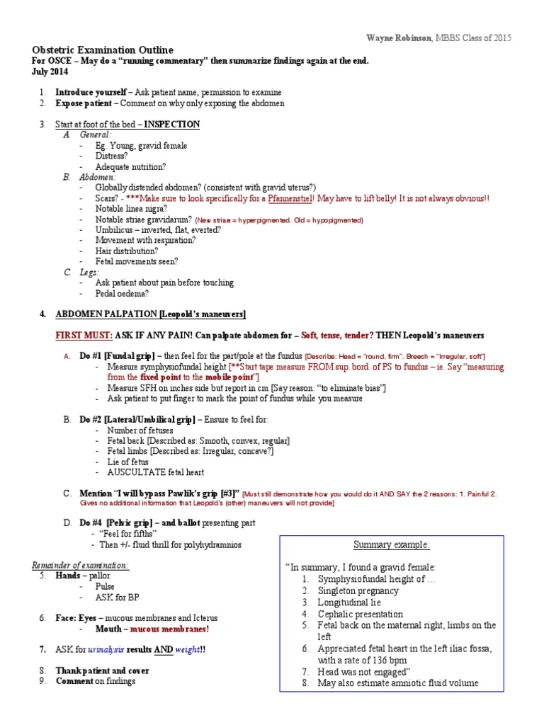 Obstetric Examination Procedure Guide | PDF | Fetus | Pregnancy