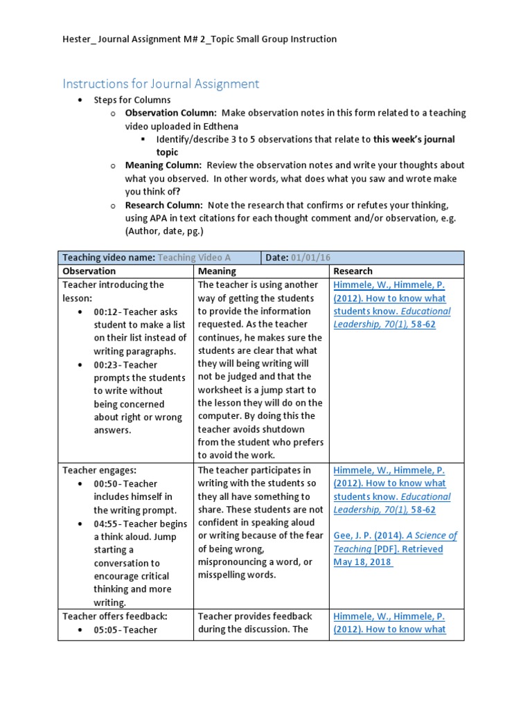 Small Group Instruction Journal Insights | PDF | Question | Conversation