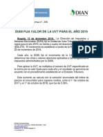 245 DIAN Fija Valor de La UVT para 2019 PDF