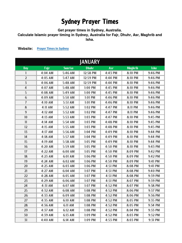 Muslim Prayer Times Sydney 2023