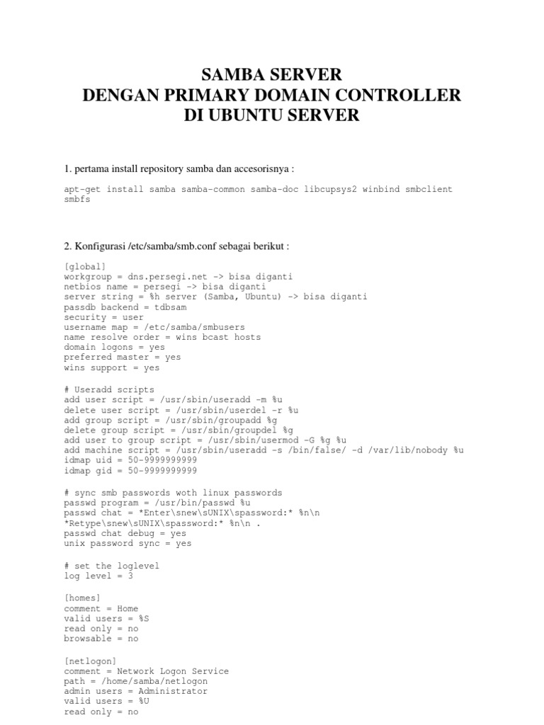 Samba Server Setup on Ubuntu PDC | PDF