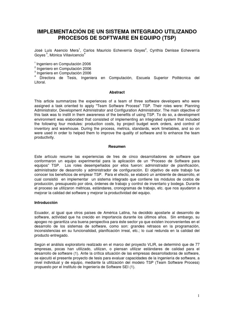 TSP Implementation PDF | PDF | Software | Ingeniería de software