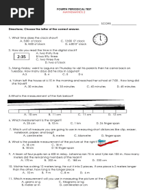 Fourth Periodical Test: Mathematics 2