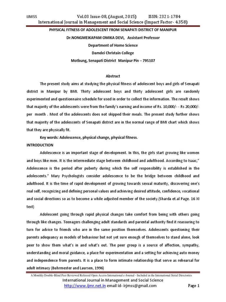Physical Fitness of Adolescent From Sena PDF | PDF | Adolescence | Obesity