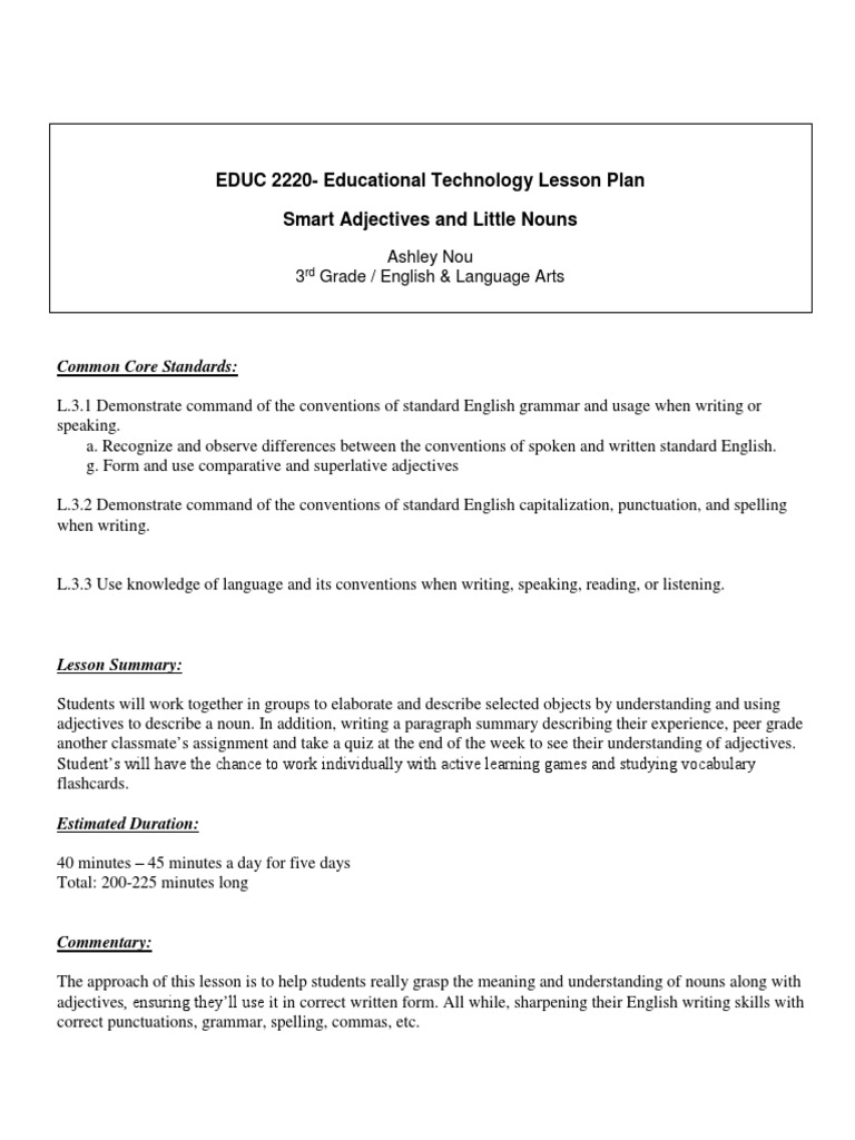 Educ2220lessonplan Final English Language Homework Free 30