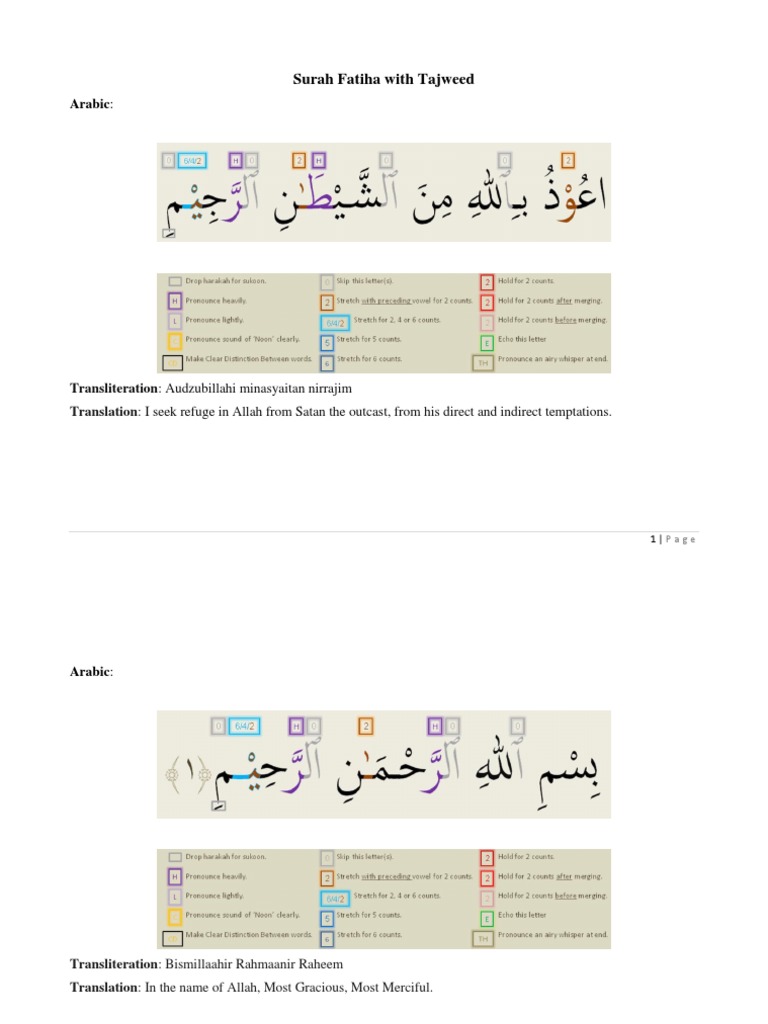 Surah Fatiha With Tajweed Allah Surah