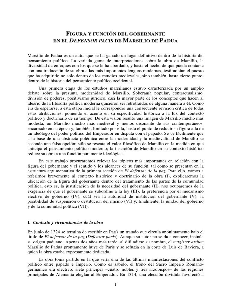 Figura y Función Del Gobernante en El Defensor Pacis de Marsilio de