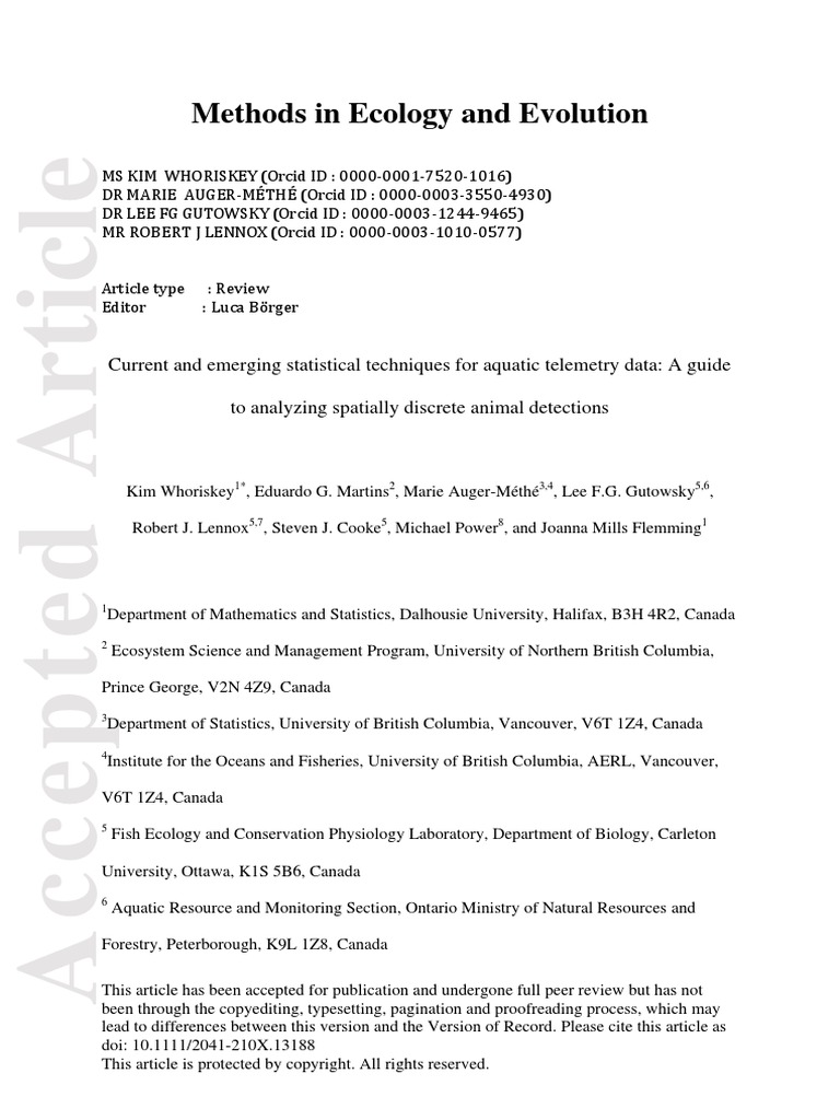 Current and Emerging Statistical Techniques For Aquatic Telemetry Data