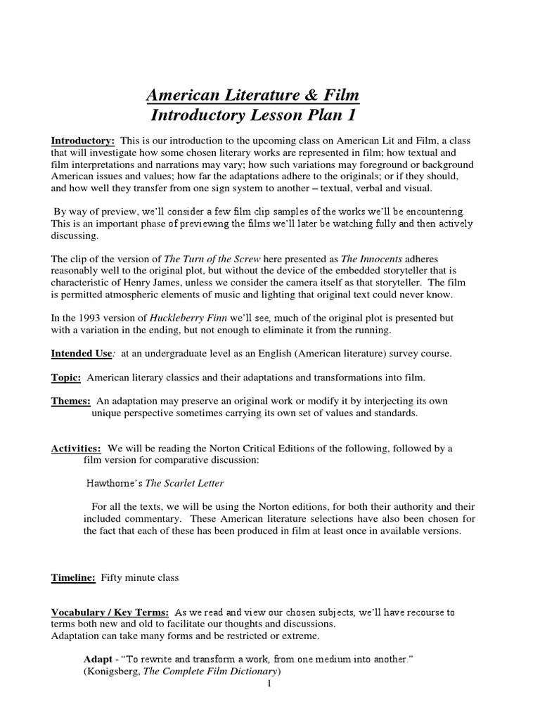 American Literature and Film Adaptations | PDF | Storytelling ...